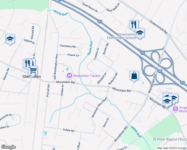 map of restaurants, bars, coffee shops, grocery stores, and more near 2807 Lito Road in Glen Allen