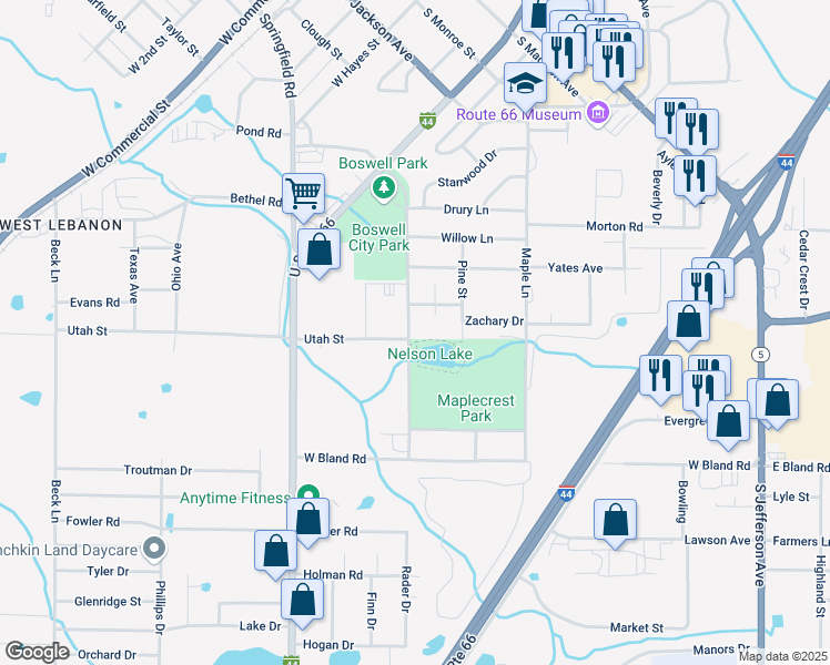 map of restaurants, bars, coffee shops, grocery stores, and more near 1318 Kent Drive in Lebanon