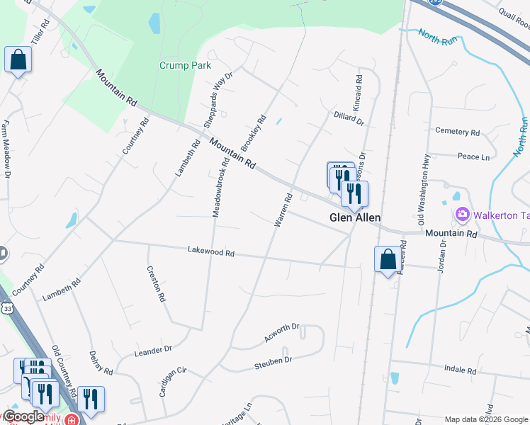 map of restaurants, bars, coffee shops, grocery stores, and more near 3108 HollyBriar Court in Glen Allen