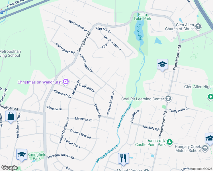 map of restaurants, bars, coffee shops, grocery stores, and more near 5221 Linsey Lakes Drive in Glen Allen