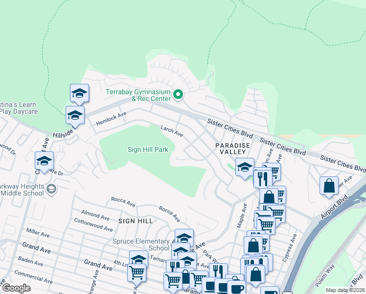 map of restaurants, bars, coffee shops, grocery stores, and more near 73 Highland Avenue in South San Francisco