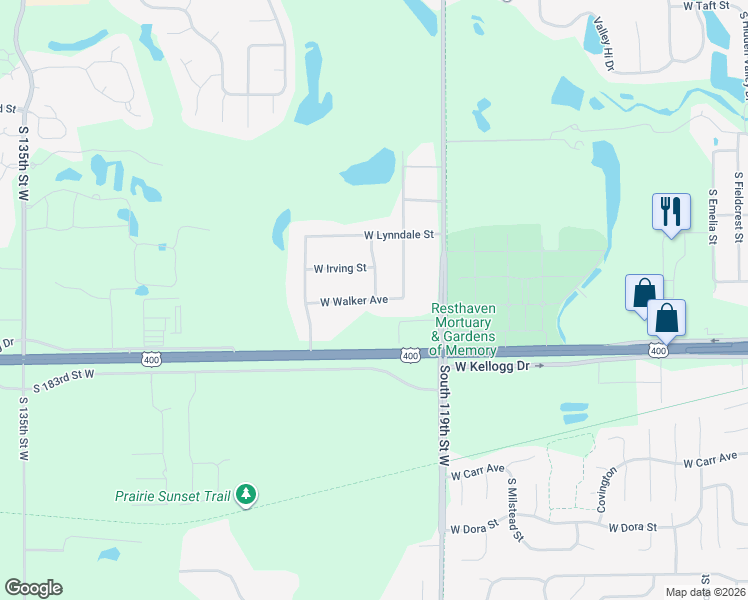 map of restaurants, bars, coffee shops, grocery stores, and more near 1498 South Rogers in Wichita
