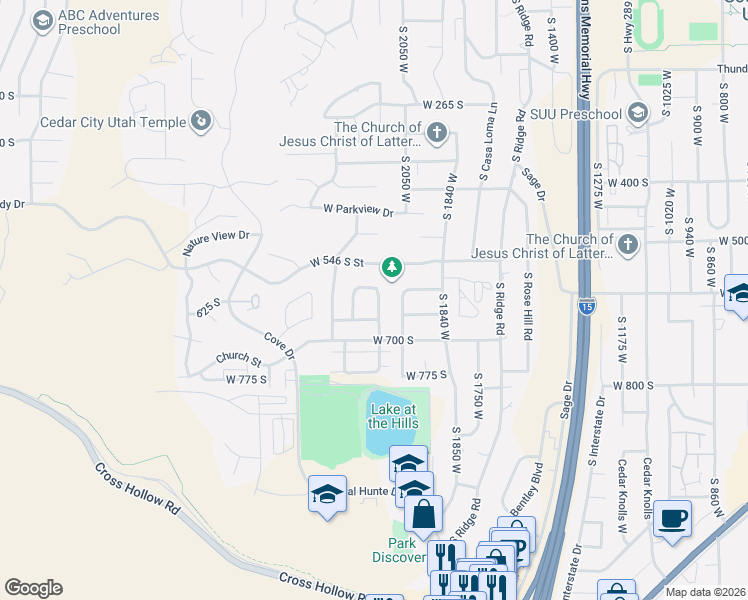 map of restaurants, bars, coffee shops, grocery stores, and more near 620 South 2125 West in Cedar City