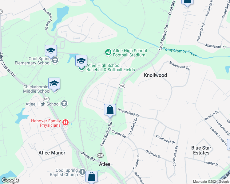 map of restaurants, bars, coffee shops, grocery stores, and more near 9468 Seayfield Lane in Mechanicsville