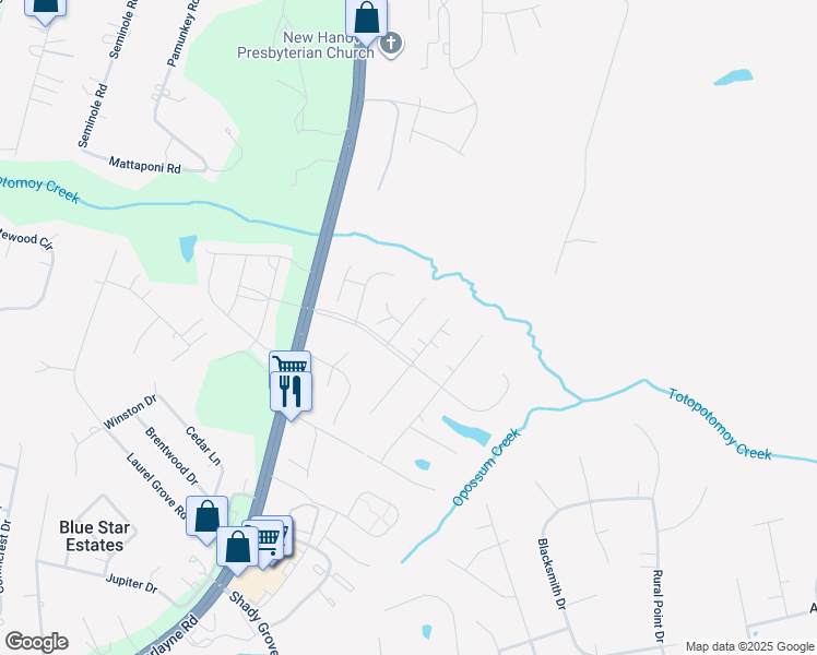 map of restaurants, bars, coffee shops, grocery stores, and more near 9422 Sir Michael Lane in Mechanicsville