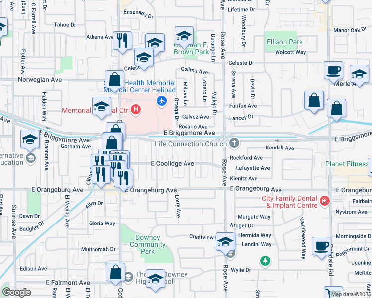 map of restaurants, bars, coffee shops, grocery stores, and more near 1529 Morene Way in Modesto