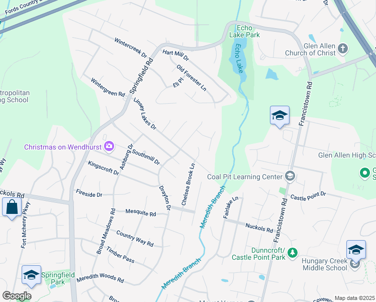 map of restaurants, bars, coffee shops, grocery stores, and more near 5169 Chelsea Brook Lane in Glen Allen