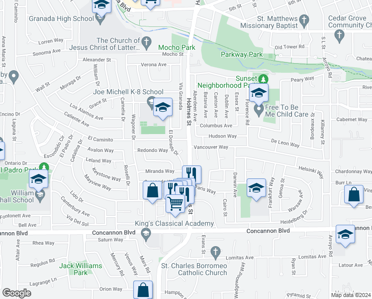 map of restaurants, bars, coffee shops, grocery stores, and more near 1195 Sierra Court in Livermore