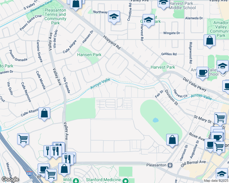 map of restaurants, bars, coffee shops, grocery stores, and more near 5531 Calico Lane in Pleasanton