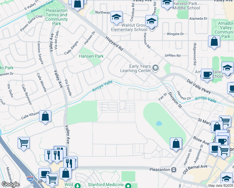 map of restaurants, bars, coffee shops, grocery stores, and more near 5531 Calico Lane in Pleasanton