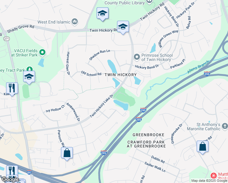 map of restaurants, bars, coffee shops, grocery stores, and more near 4632 Twin Hickory Lake Drive in Glen Allen