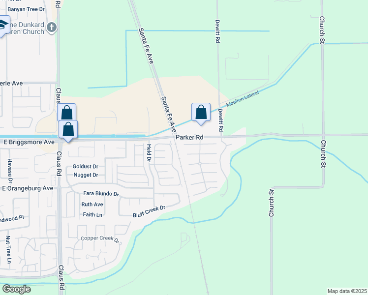 map of restaurants, bars, coffee shops, grocery stores, and more near 4604 Vía Fiori in Modesto