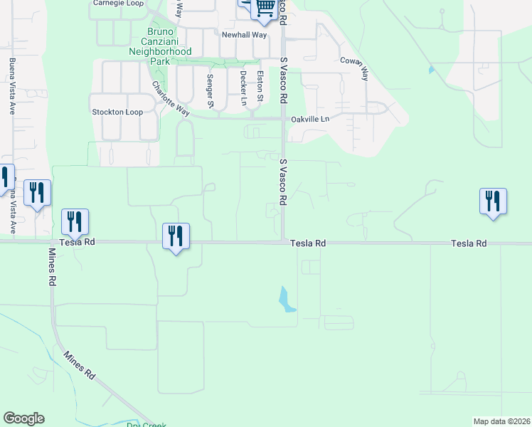map of restaurants, bars, coffee shops, grocery stores, and more near 2915 South Vasco Road in Livermore