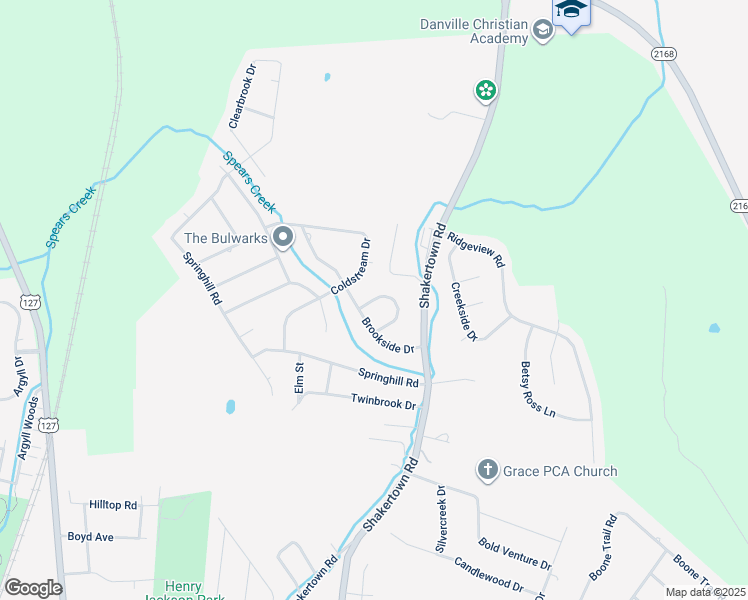 map of restaurants, bars, coffee shops, grocery stores, and more near 100 Angela Drive in Danville