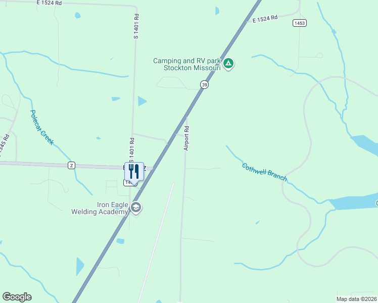 map of restaurants, bars, coffee shops, grocery stores, and more near 15955 Airport Road in Stockton