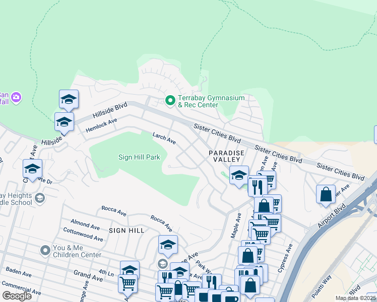map of restaurants, bars, coffee shops, grocery stores, and more near 600 Larch Avenue in South San Francisco