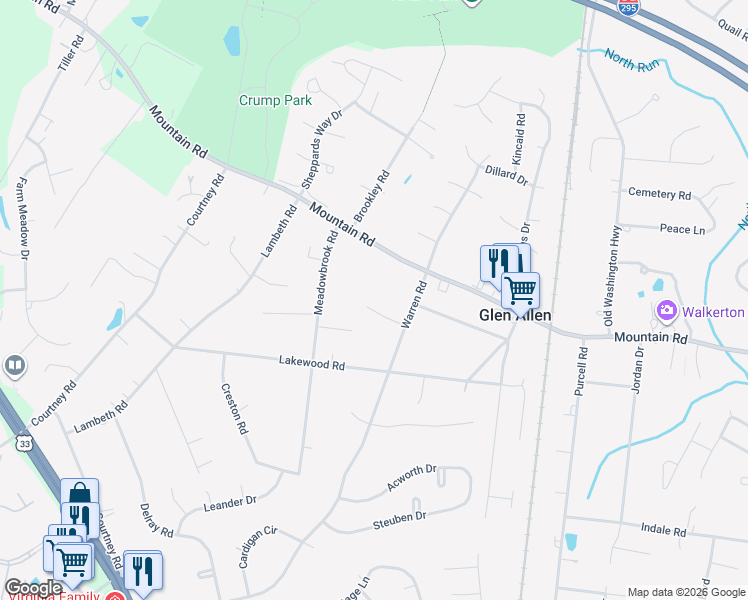 map of restaurants, bars, coffee shops, grocery stores, and more near 3108 HollyBriar Court in Glen Allen