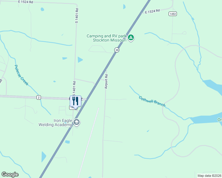 map of restaurants, bars, coffee shops, grocery stores, and more near 15955 Airport Road in Stockton