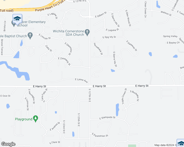 map of restaurants, bars, coffee shops, grocery stores, and more near 12810 East Timber Lake Road in Wichita