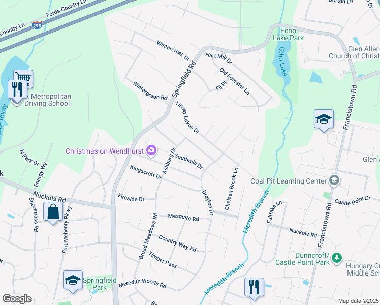 map of restaurants, bars, coffee shops, grocery stores, and more near 5209 Southmill Court in Glen Allen