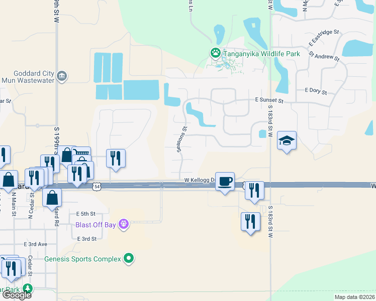 map of restaurants, bars, coffee shops, grocery stores, and more near 1309 Harvest Lane Circle in Goddard