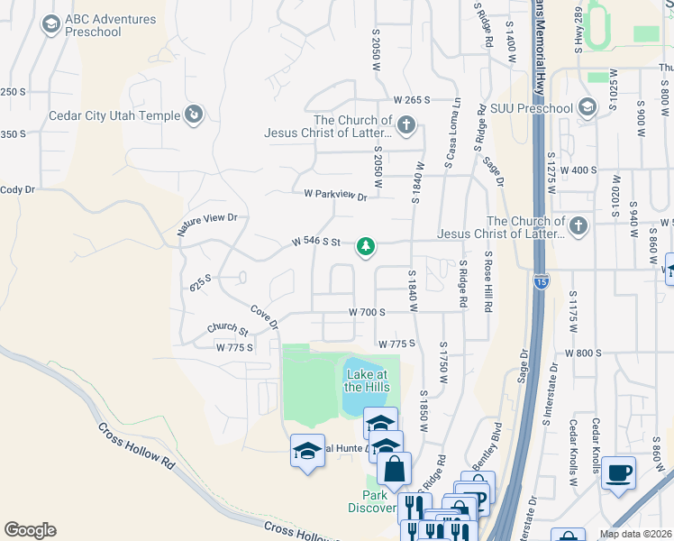 map of restaurants, bars, coffee shops, grocery stores, and more near 605 Morningside Circle in Cedar City