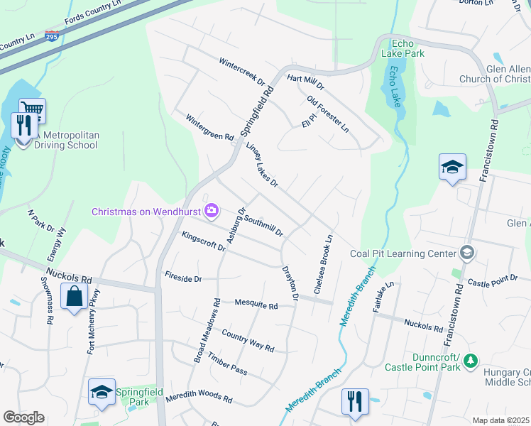 map of restaurants, bars, coffee shops, grocery stores, and more near 5209 Southmill Court in Glen Allen