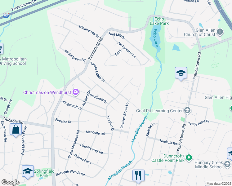 map of restaurants, bars, coffee shops, grocery stores, and more near 5305 Linsey Lakes Drive in Glen Allen