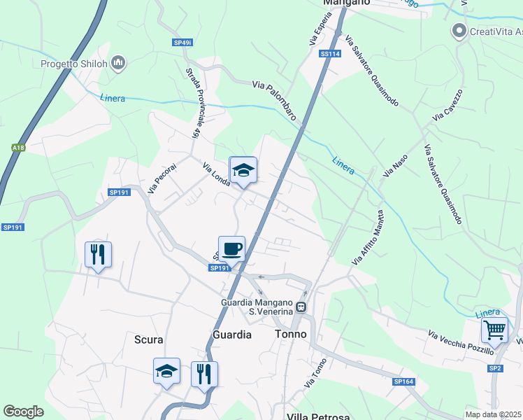 map of restaurants, bars, coffee shops, grocery stores, and more near 3 Via Sperlinga in Acireale