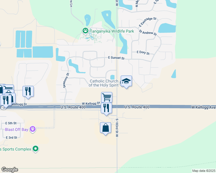 map of restaurants, bars, coffee shops, grocery stores, and more near 1817 Summerwood Court in Goddard