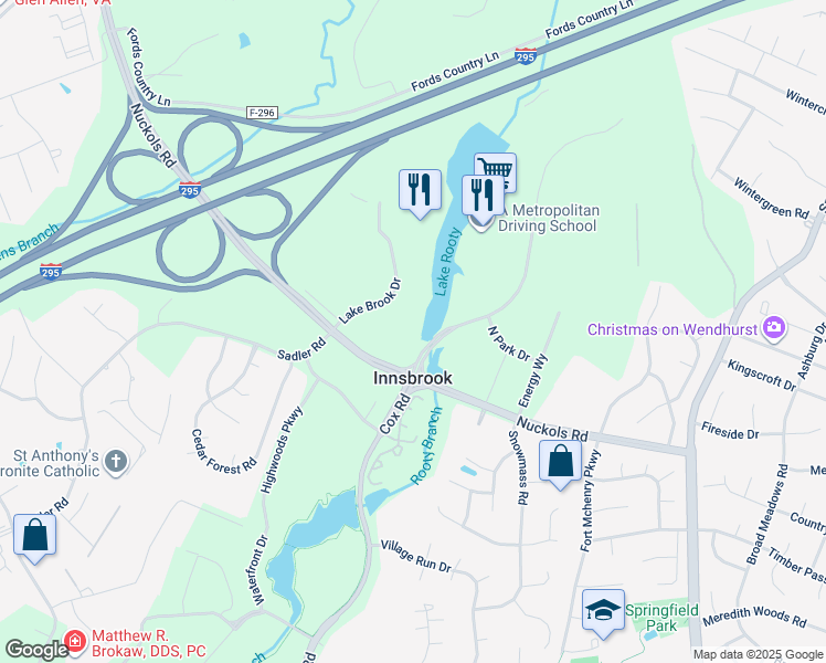 map of restaurants, bars, coffee shops, grocery stores, and more near 10900 Nuckols Road in Glen Allen