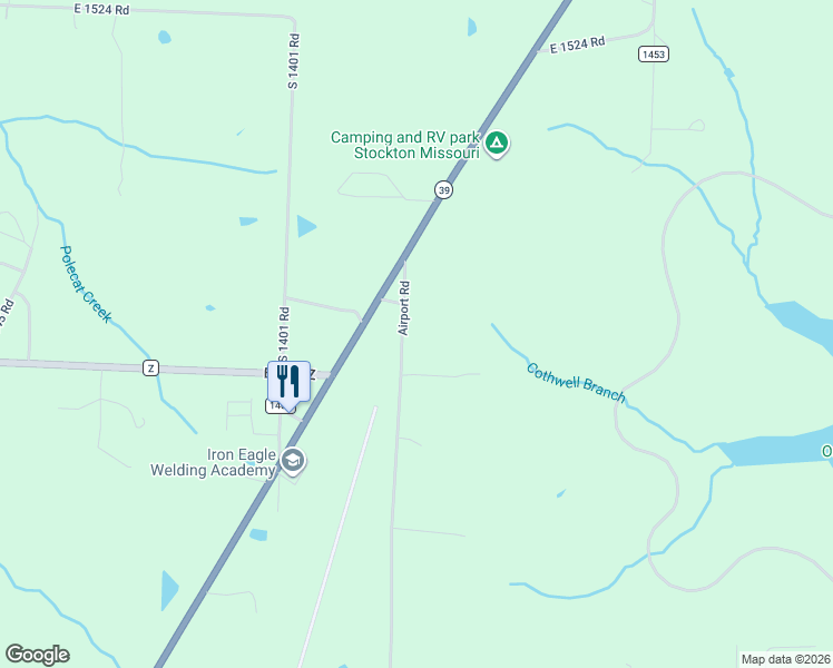 map of restaurants, bars, coffee shops, grocery stores, and more near 15955 Airport Road in Stockton