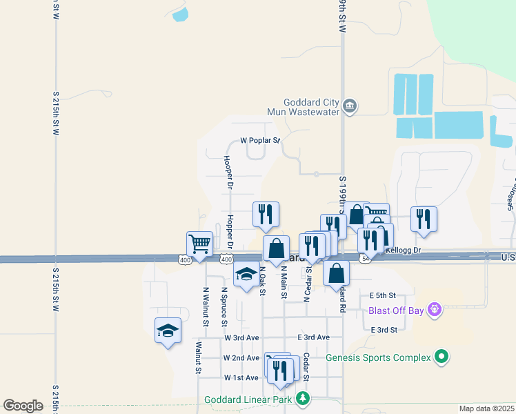 map of restaurants, bars, coffee shops, grocery stores, and more near 14 North Hopper Court in Goddard