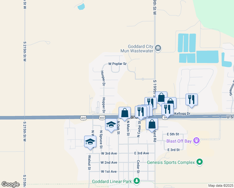 map of restaurants, bars, coffee shops, grocery stores, and more near 14 North Hopper Court in Goddard