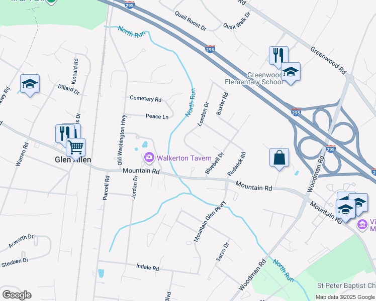 map of restaurants, bars, coffee shops, grocery stores, and more near 2813 Lito Road in Glen Allen
