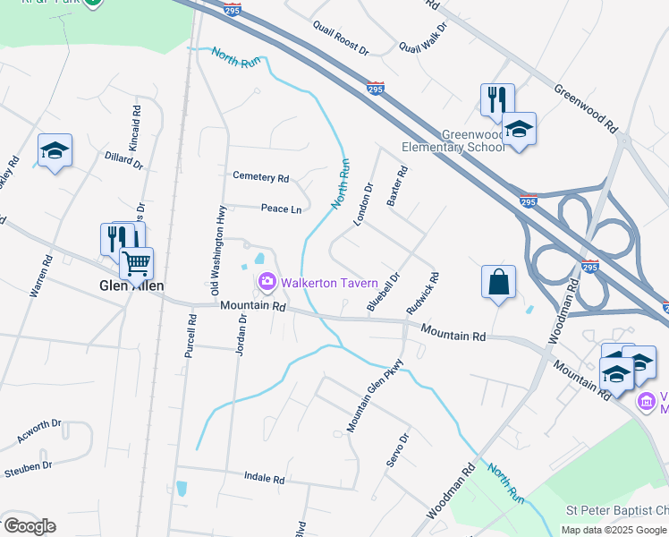 map of restaurants, bars, coffee shops, grocery stores, and more near 2813 Lito Road in Glen Allen