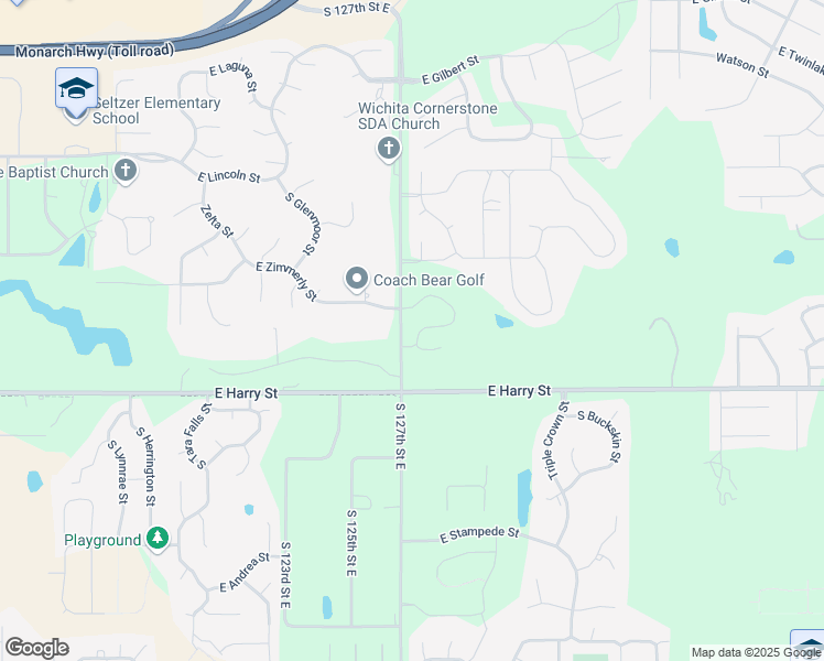 map of restaurants, bars, coffee shops, grocery stores, and more near 12812 East Timber Lake Road in Wichita