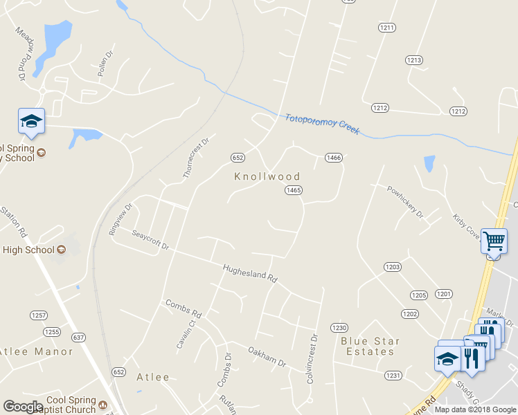 map of restaurants, bars, coffee shops, grocery stores, and more near 8407 Knollwood Court in Mechanicsville