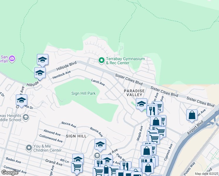 map of restaurants, bars, coffee shops, grocery stores, and more near 600 Larch Avenue in South San Francisco