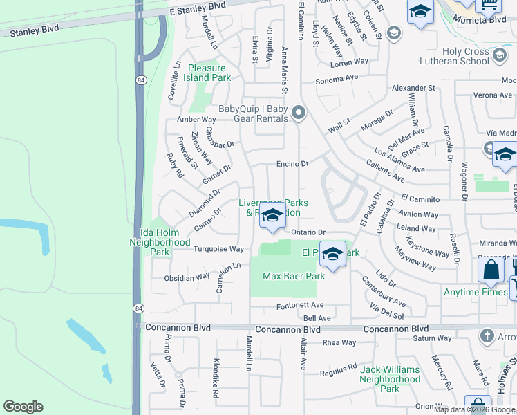 map of restaurants, bars, coffee shops, grocery stores, and more near 1222 Murdell Lane in Livermore