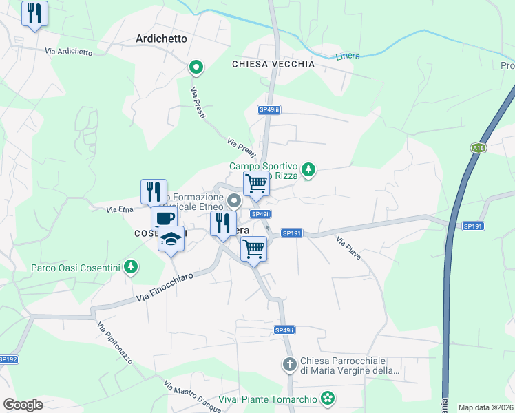map of restaurants, bars, coffee shops, grocery stores, and more near 170 Via Provinciale in Linera