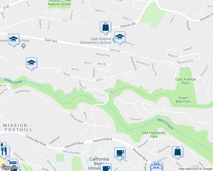 map of restaurants, bars, coffee shops, grocery stores, and more near 25088 Vista Greens Court in Hayward