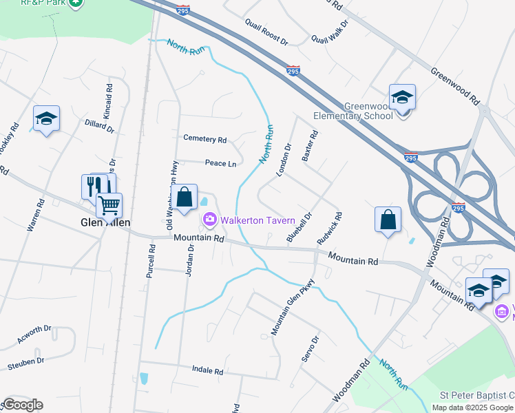 map of restaurants, bars, coffee shops, grocery stores, and more near 2815 Lito Road in Glen Allen
