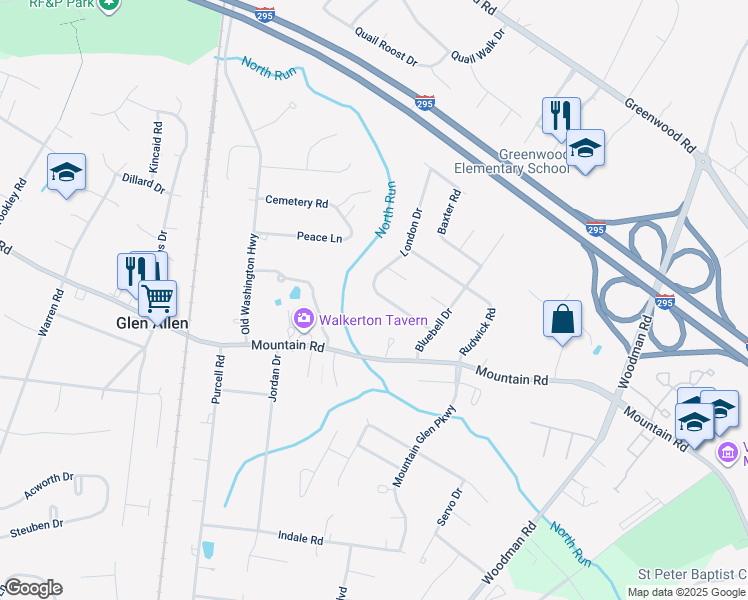 map of restaurants, bars, coffee shops, grocery stores, and more near 2815 Lito Road in Glen Allen