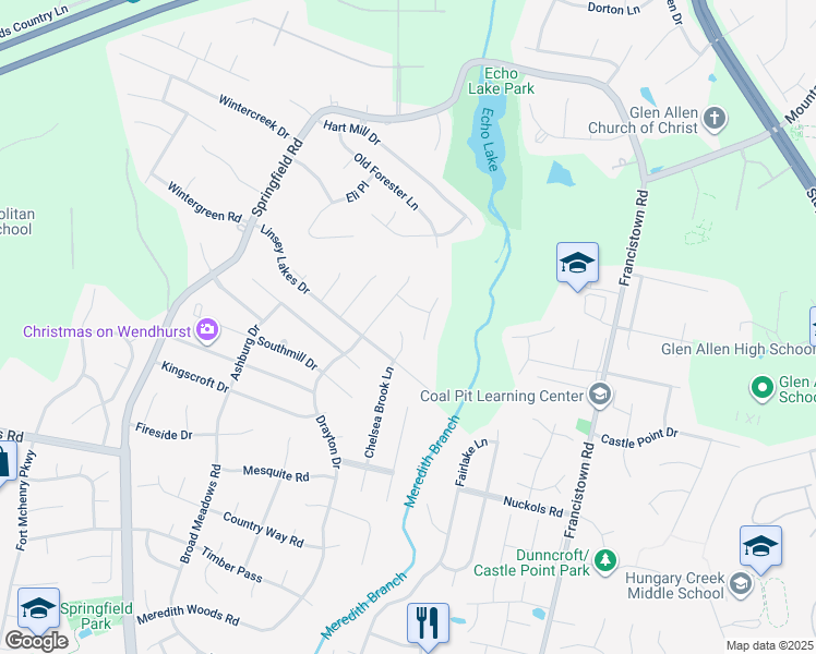 map of restaurants, bars, coffee shops, grocery stores, and more near 5180 Chelsea Brook Lane in Glen Allen