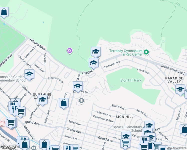 map of restaurants, bars, coffee shops, grocery stores, and more near 811 La Montagne Place in South San Francisco