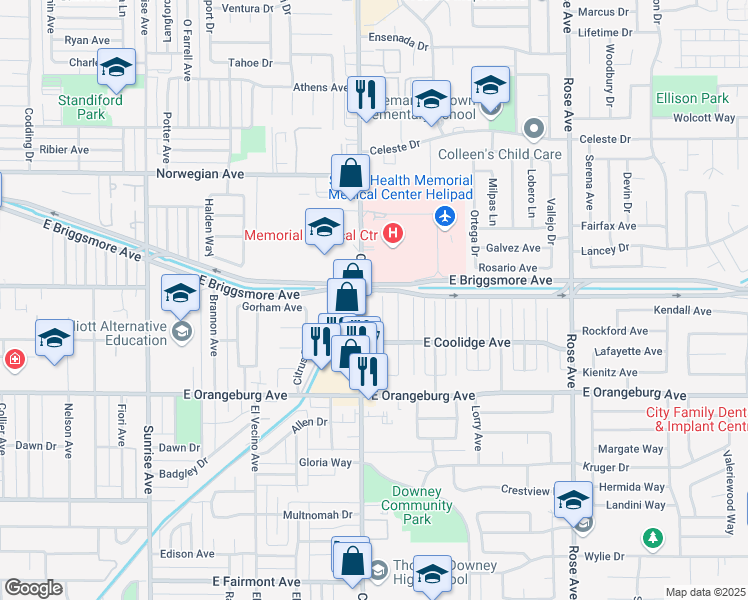 map of restaurants, bars, coffee shops, grocery stores, and more near 1552 Water Street in Modesto