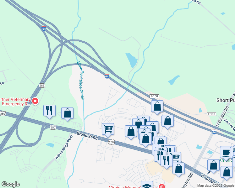 map of restaurants, bars, coffee shops, grocery stores, and more near 1135 Broad Hill Trace in Short Pump