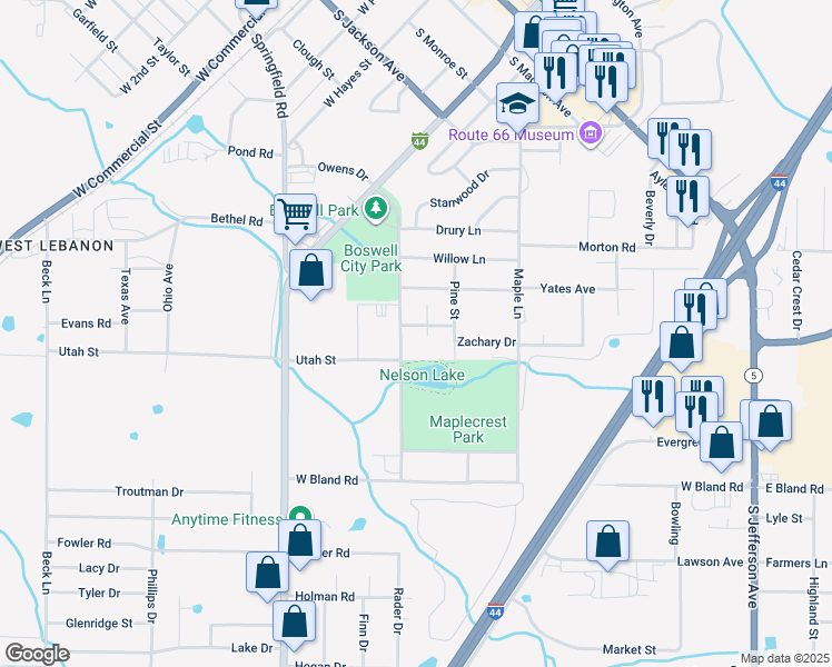 map of restaurants, bars, coffee shops, grocery stores, and more near 1310 Kent Drive in Lebanon
