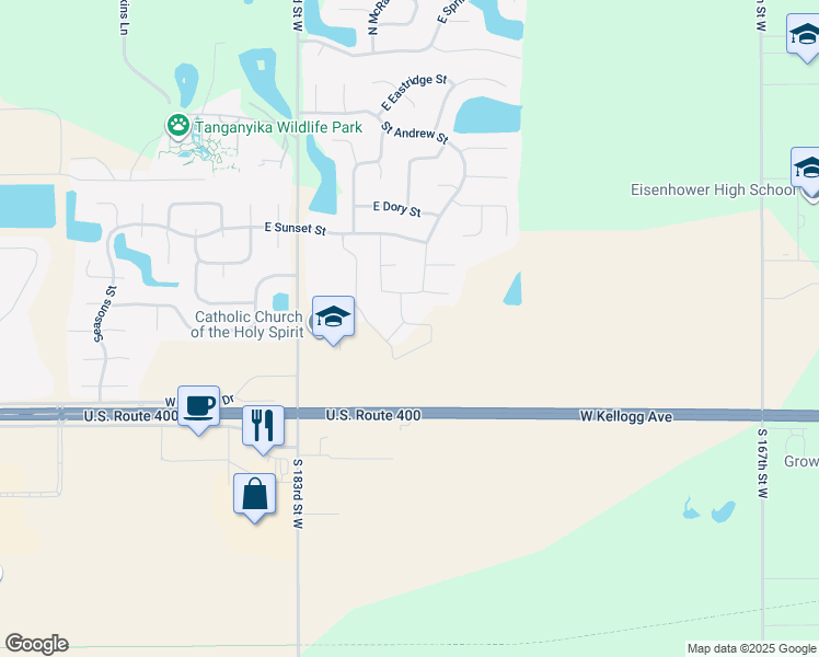 map of restaurants, bars, coffee shops, grocery stores, and more near 18121 U.S. 54 in Goddard